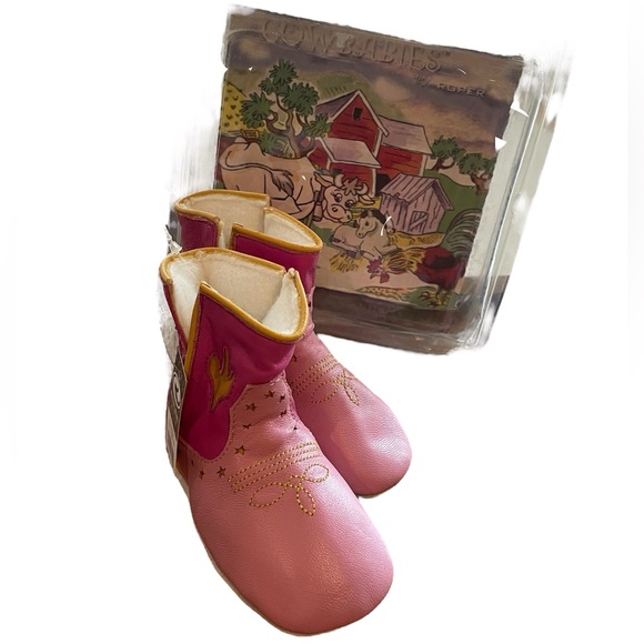 Roper Prewalker Size Medium 6-9 months New Pink Cowboy Boots Leather Upper - Picture 1 of 4